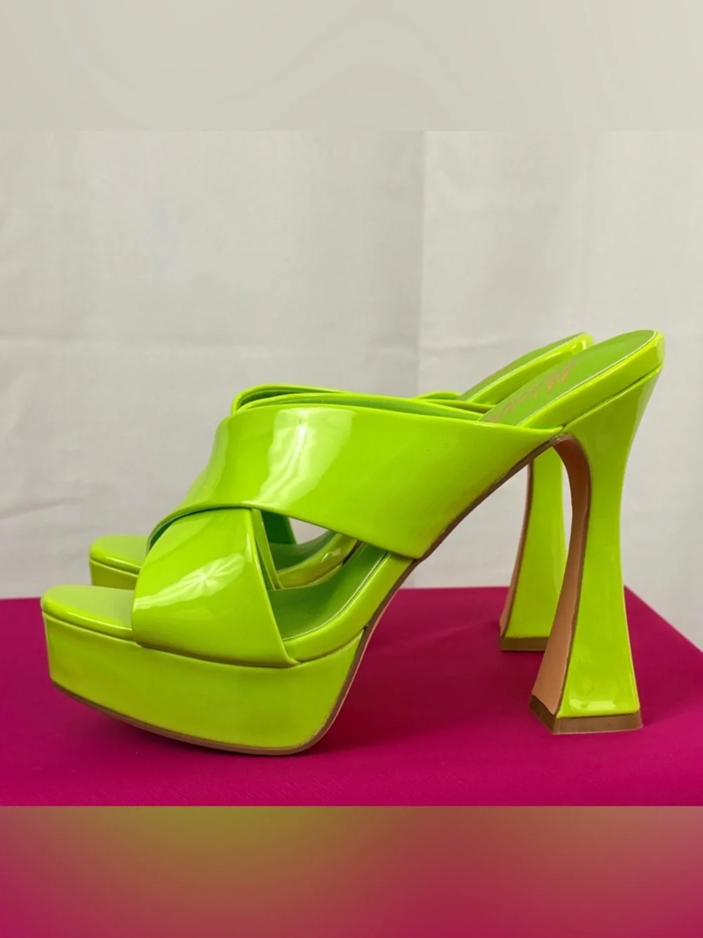 Liliana Neon Lime Platform Slide Heels